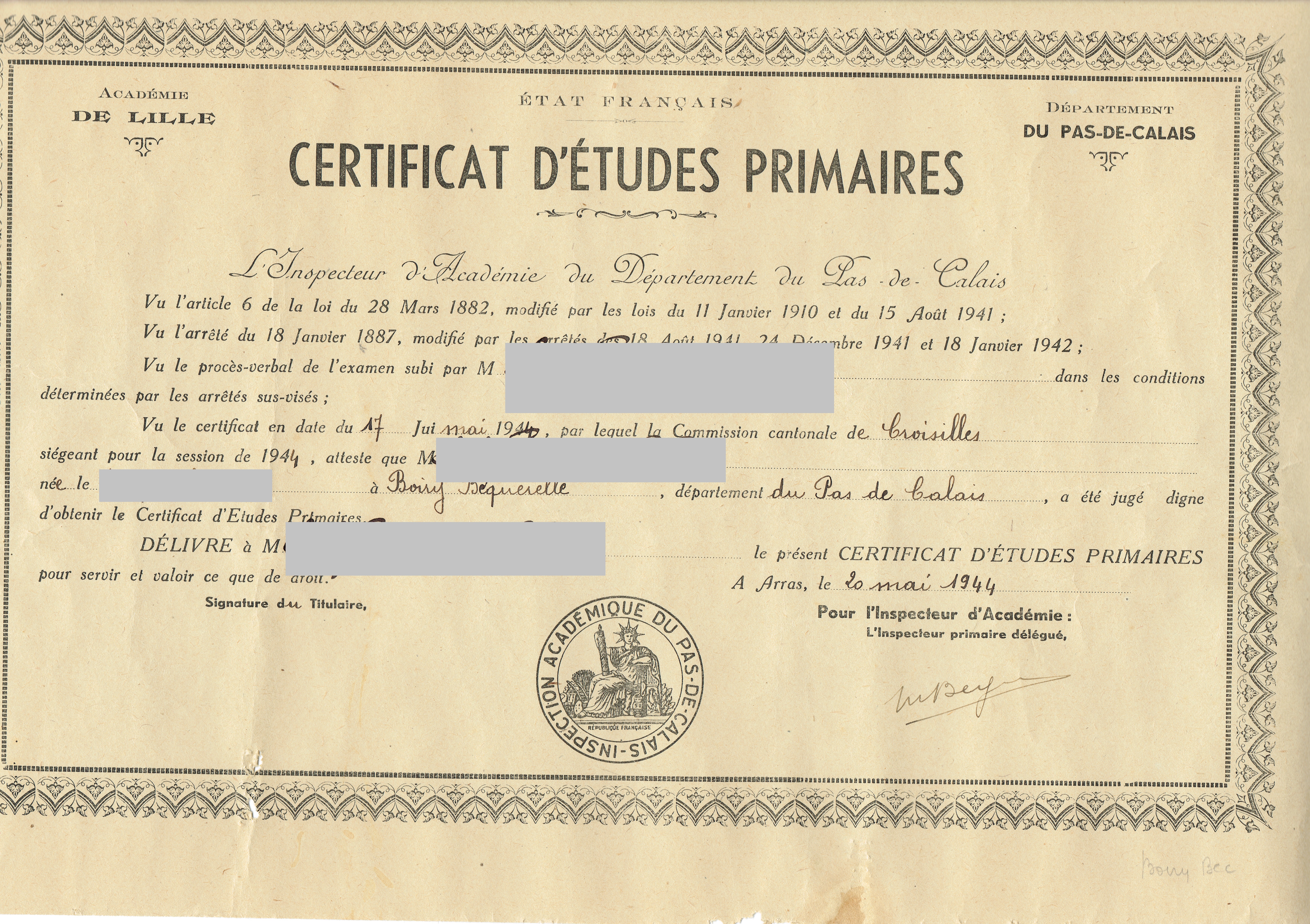 certificat d'etudes primaires
